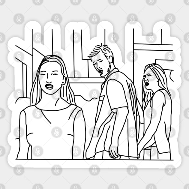 Distracted Boyfriend Meme Line Art Sticker by ellenhenryart